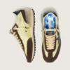 Women’s Marathon in lime-green nylon with black star and brown suede inserts