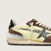 Women’s Marathon in lime-green nylon with black star and brown suede inserts