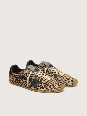 Women’s Marathon Speed in beige and black leopard-print pony skin with black leather star