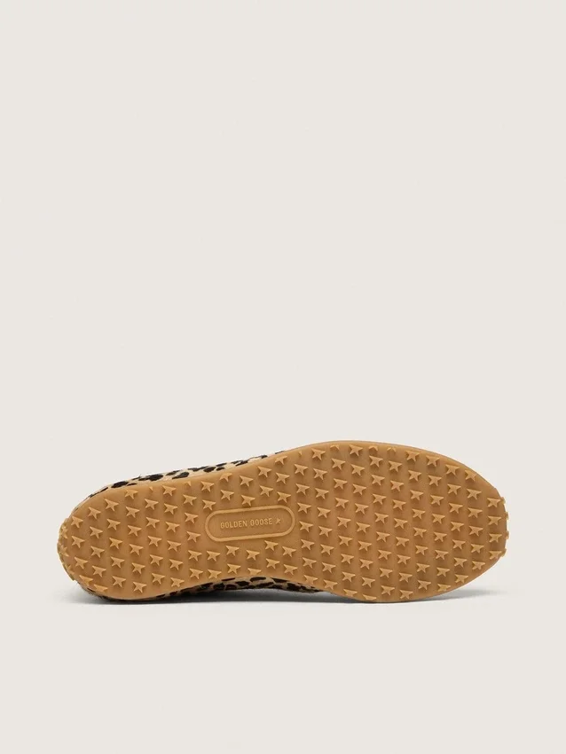 Women's Marathon Speed in beige and black leopard-print pony skin with black leather star
