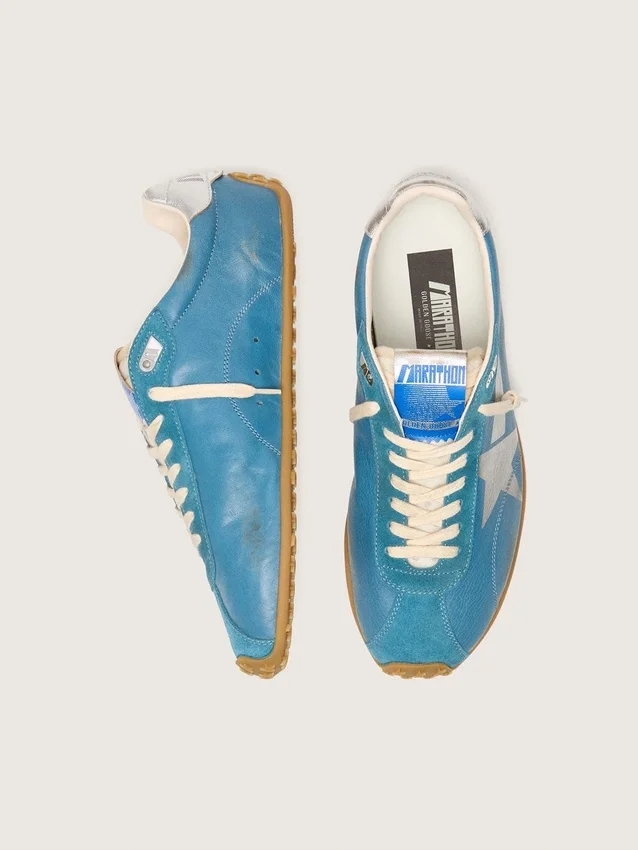Men's Marathon Speed in blue nappa with printed star and silver leather heel tab