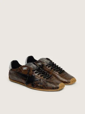 Women’s Marathon Speed in leather with brown snake print, black star and silver leather heel tab