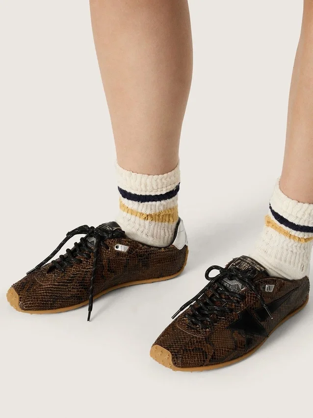 Women's Marathon Speed in leather with brown snake print, black star and silver leather heel tab
