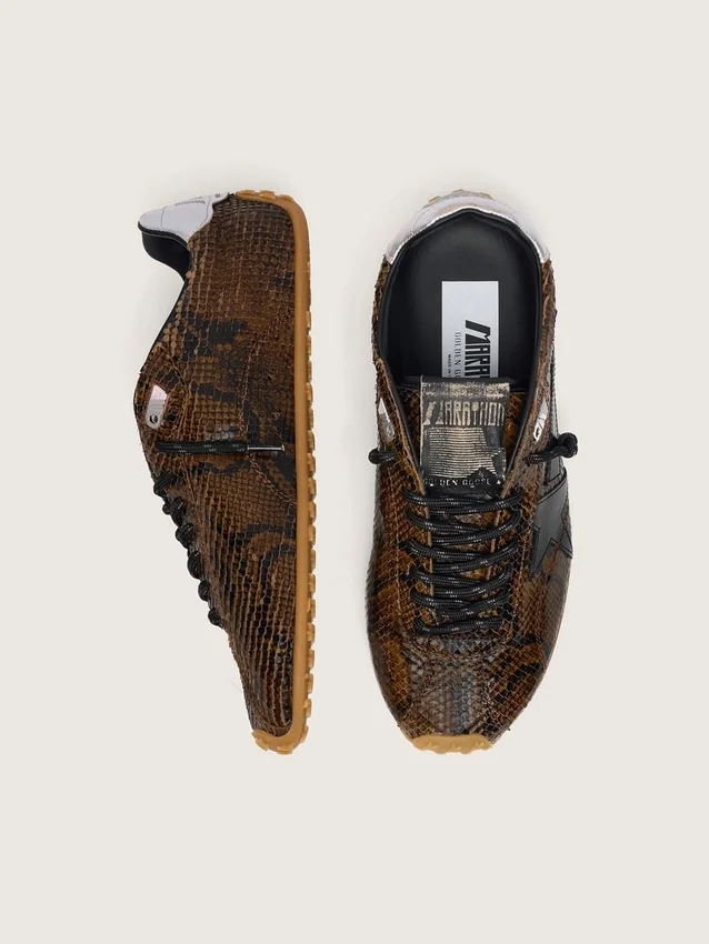 Women's Marathon Speed in leather with brown snake print, black star and silver leather heel tab
