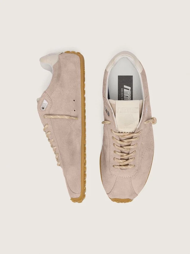 Women’s Marathon Speed in pink suede with perforated star and white leather heel tab