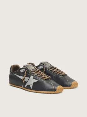 Women’s Marathon Speed with black leather upper and silver star