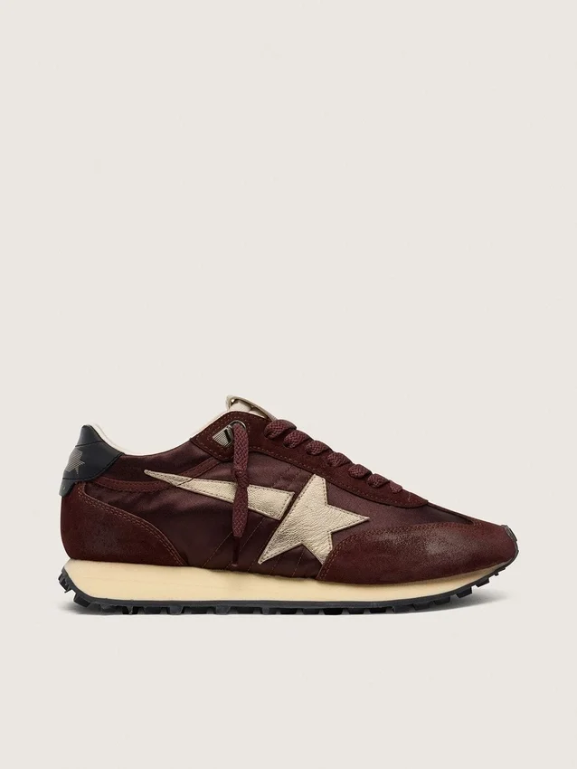 Men's Marathon with brown satin upper and platinum leather star