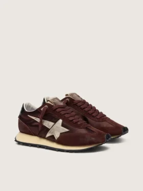Women’s Marathon with brown satin upper and platinum leather star