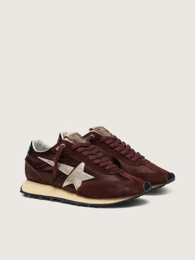 Men's Marathon with brown satin upper and platinum leather star