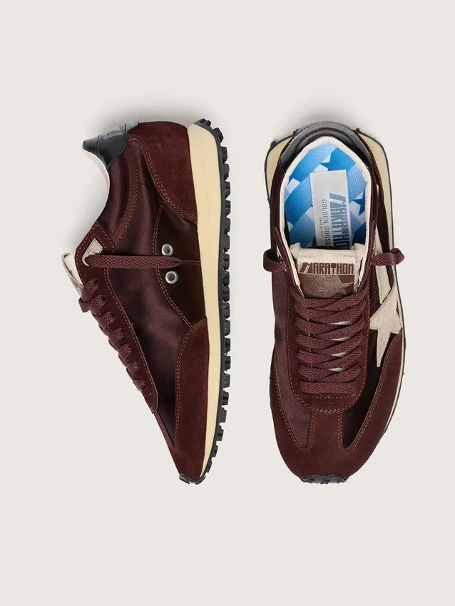 Men's Marathon with brown satin upper and platinum leather star