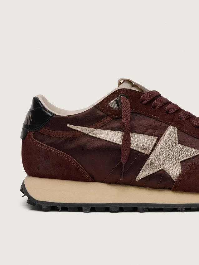 Men's Marathon with brown satin upper and platinum leather star
