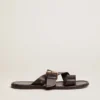 Women's Margaret flat sandals in black resin-coated leather