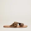 Women's Margaret flat sandals in leopard-print pony skin