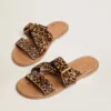 Women's Margaret flat sandals in leopard-print pony skin