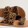 Women's Margaret flat sandals in leopard-print pony skin