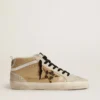 Women’s Mid Star in beige naplak leather with leopard-print pony skin star