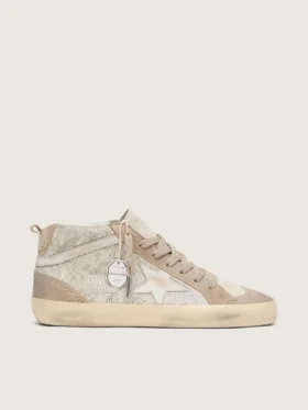 Women's Mid Star in beige suede with silver Swarovski and white leather star