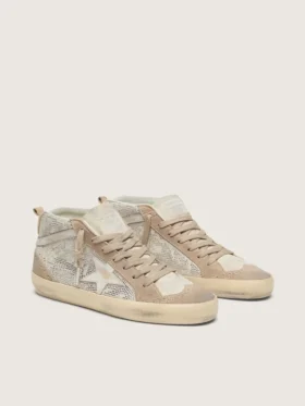 Women’s Mid Star in beige suede with silver Swarovski and white leather star