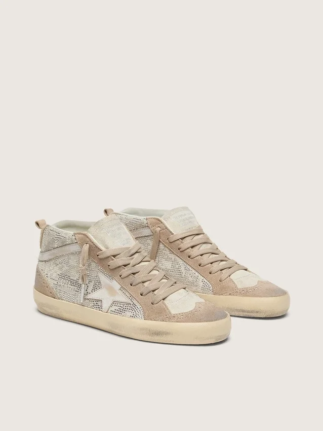 Women's Mid Star in beige suede with silver Swarovski and white leather star