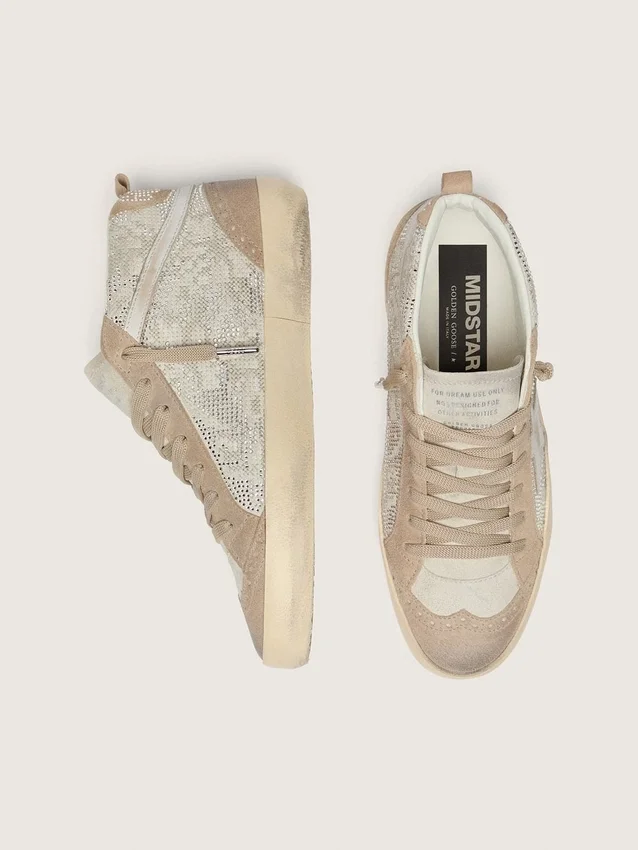 Women's Mid Star in beige suede with silver Swarovski and white leather star