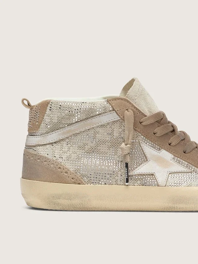 Women's Mid Star in beige suede with silver Swarovski and white leather star