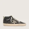 Women’s Mid Star in black glitter with dove-gray suede star and heel tab