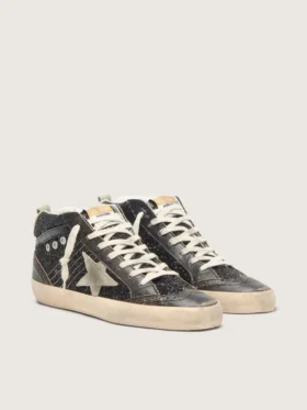 Women’s Mid Star in black glitter with dove-gray suede star and heel tab