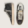 Women’s Mid Star in black glitter with dove-gray suede star and heel tab