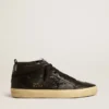Women's Mid Star in black nappa with black glitter star and suede flash