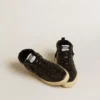 Women's Mid Star in black nappa with black glitter star and suede flash