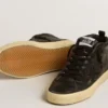Women's Mid Star in black nappa with black glitter star and suede flash