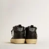 Women's Mid Star in black nappa with black glitter star and suede flash