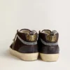 Women's Mid Star in brown suede with leather star and Swarovski crystal flash