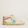 Women's Mid Star in leather with light blue star and fuchsia suede flash with platinum studs