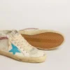 Women's Mid Star in leather with light blue star and fuchsia suede flash with platinum studs