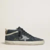 Women's Mid Star in petrol-blue suede with silver glitter star and cotton flash