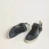 Women's Mid Star in petrol-blue suede with silver glitter star and cotton flash