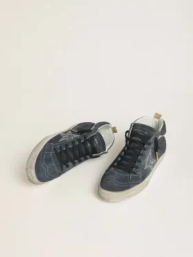 Women’s Mid Star in petrol-blue suede with silver glitter star and cotton flash