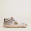 Women's Mid Star in silver laminated leather with dove gray star