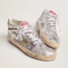 Women's Mid Star in silver laminated leather with dove gray star