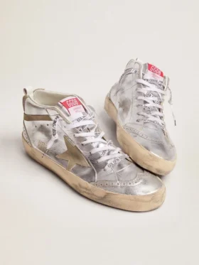 Women’s Mid Star in silver laminated leather with dove gray star