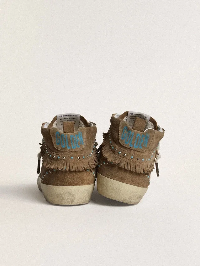 Women's Mid Star in tobacco suede with fringing and studs