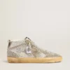 Women’s Mid Star in white and dove-gray suede with Swarovski crystals