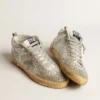 Women’s Mid Star in white and dove-gray suede with Swarovski crystals