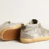 Women’s Mid Star in white and dove-gray suede with Swarovski crystals
