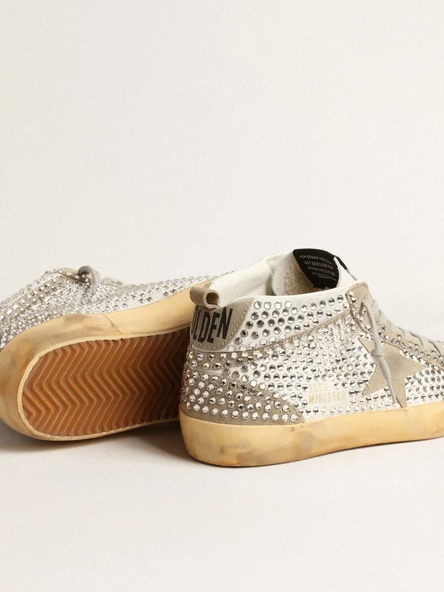 Women’s Mid Star in white and dove-gray suede with Swarovski crystals