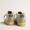 Women’s Mid Star in white and dove-gray suede with Swarovski crystals
