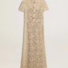 Women's midi dress in cream-colored see-through lace