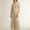 Women's midi dress in cream-colored see-through lace