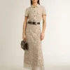 Women's midi dress in cream-colored see-through lace